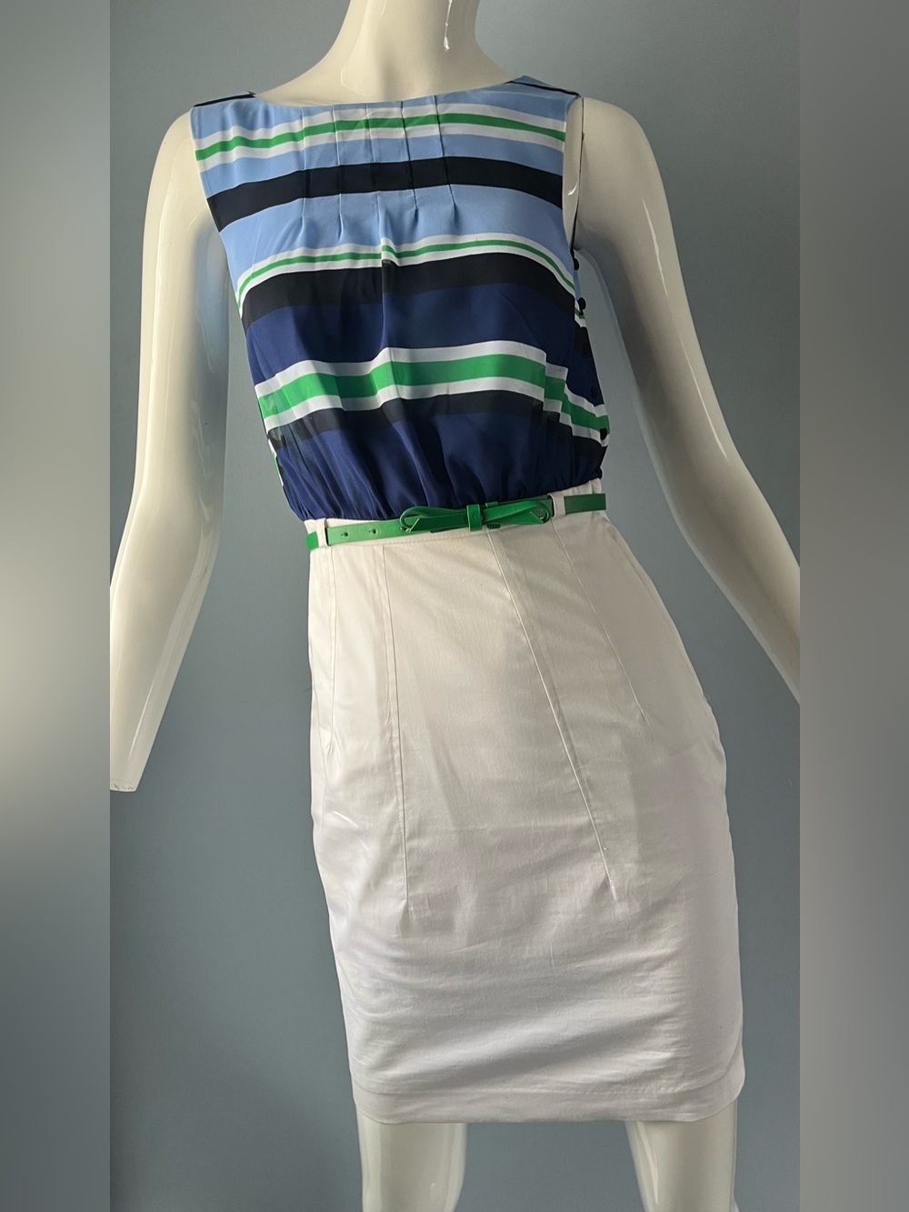 NWT H&M Blue & White Sleeveless Boatneck Stripe Bodycon Mini Dress Size 2